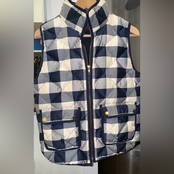 J. Crew Jackets & Blazers - J.Crew Quilted Puffer Vest Navy Blue Gingham Check Zip Front Size M unisex 💙🏁